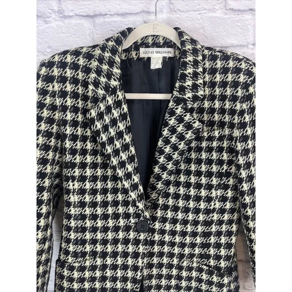 Lloyd Williams Vintage Dark Academia Houndstooth Woolblend Blazer  Size 4 - Picture 3 of 9